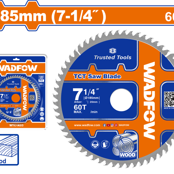 DISCO DE CORTE PARA MADERA DE 7 1/4 X 60D WADFOW (WTC1K03)