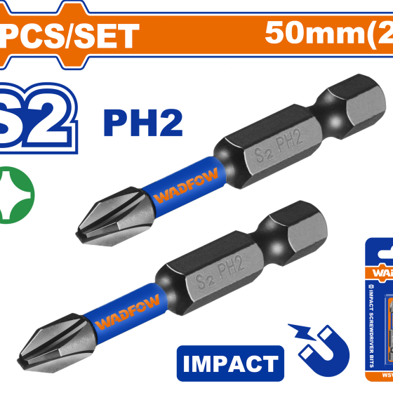 SET 2 PUNTAS PH2 DE 50MM IMPACTO WADFOW (WSV2K61)