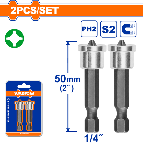 SET DE 2 PUNTAS PH2 DE 50MM PARA VOLCANITA (WSV5602)